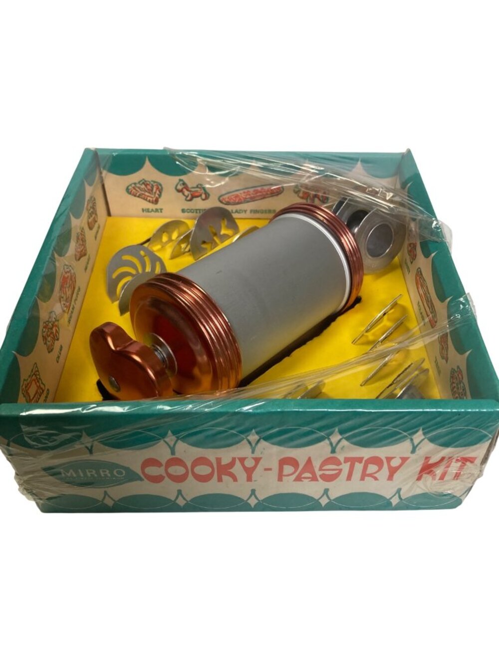 Vintage Mirro Cookie Pastry Press Kit 12 Discs 4 Tips Original Box M 0358 22